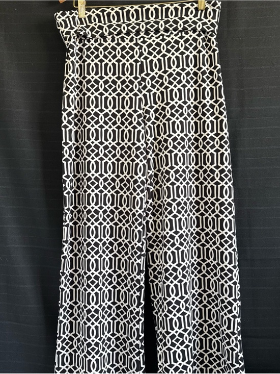 Charlie Paige Pants - Charlie Paige Women's Black White Wide-Leg Pull On Pants Poly Stretch Large
